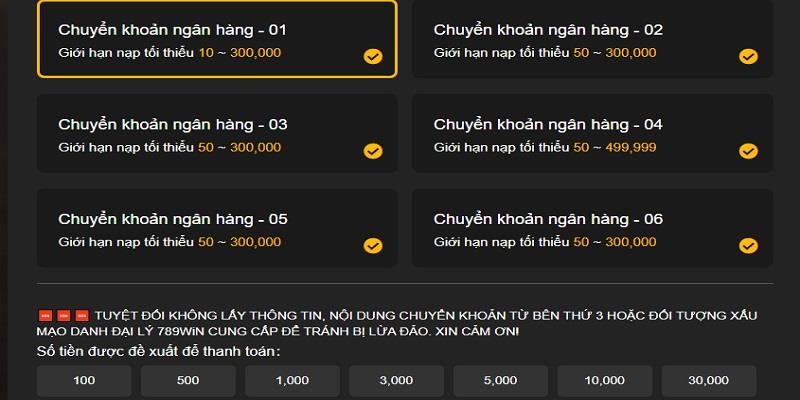 Nạp tiền bằng cách chuyển khoản qua ngân hàng